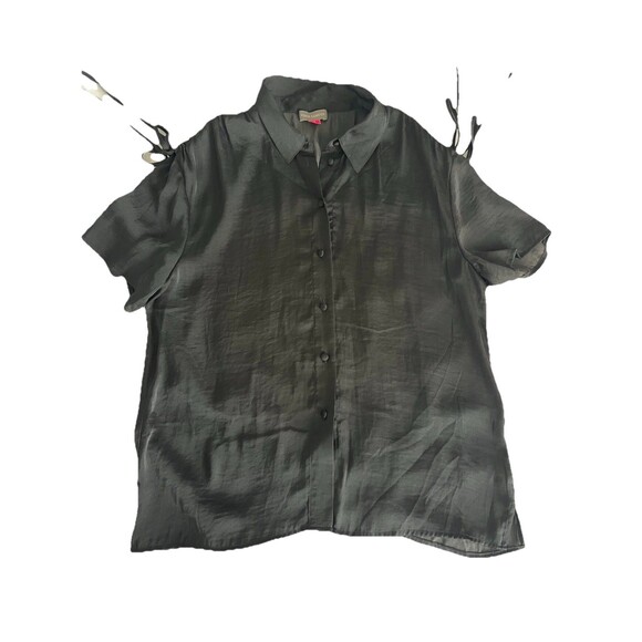 Vince Camuto Drawstring Ruched Sleeve Blouse XS Black Silky Satin - Picture 3 of 9